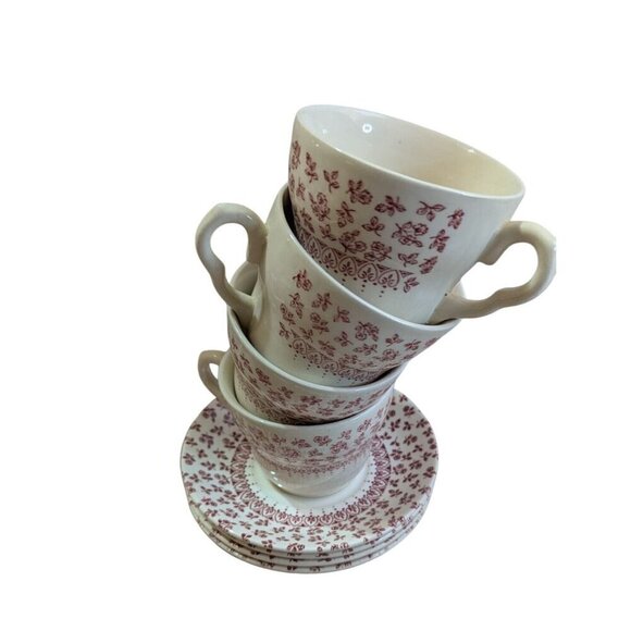 English Ironstone Tableware Provence Red  cup and saucer set of 4 - Picture 2 of 9